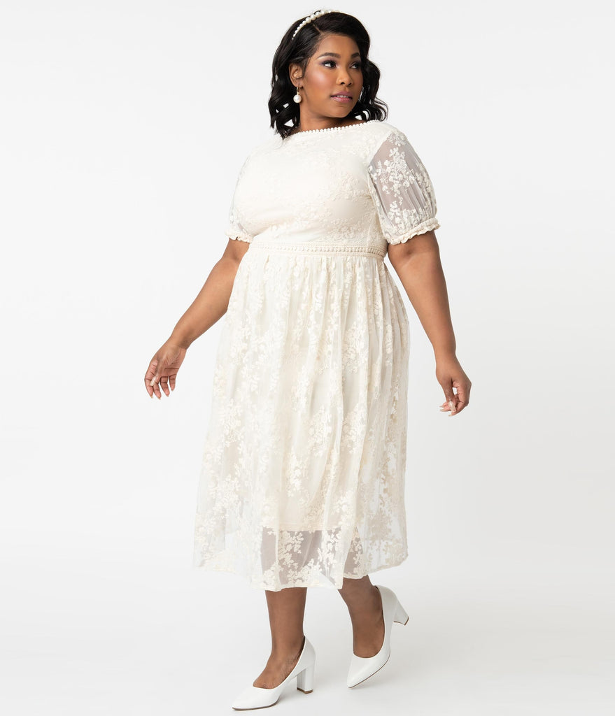 Off White Lace Andie Midi Dress